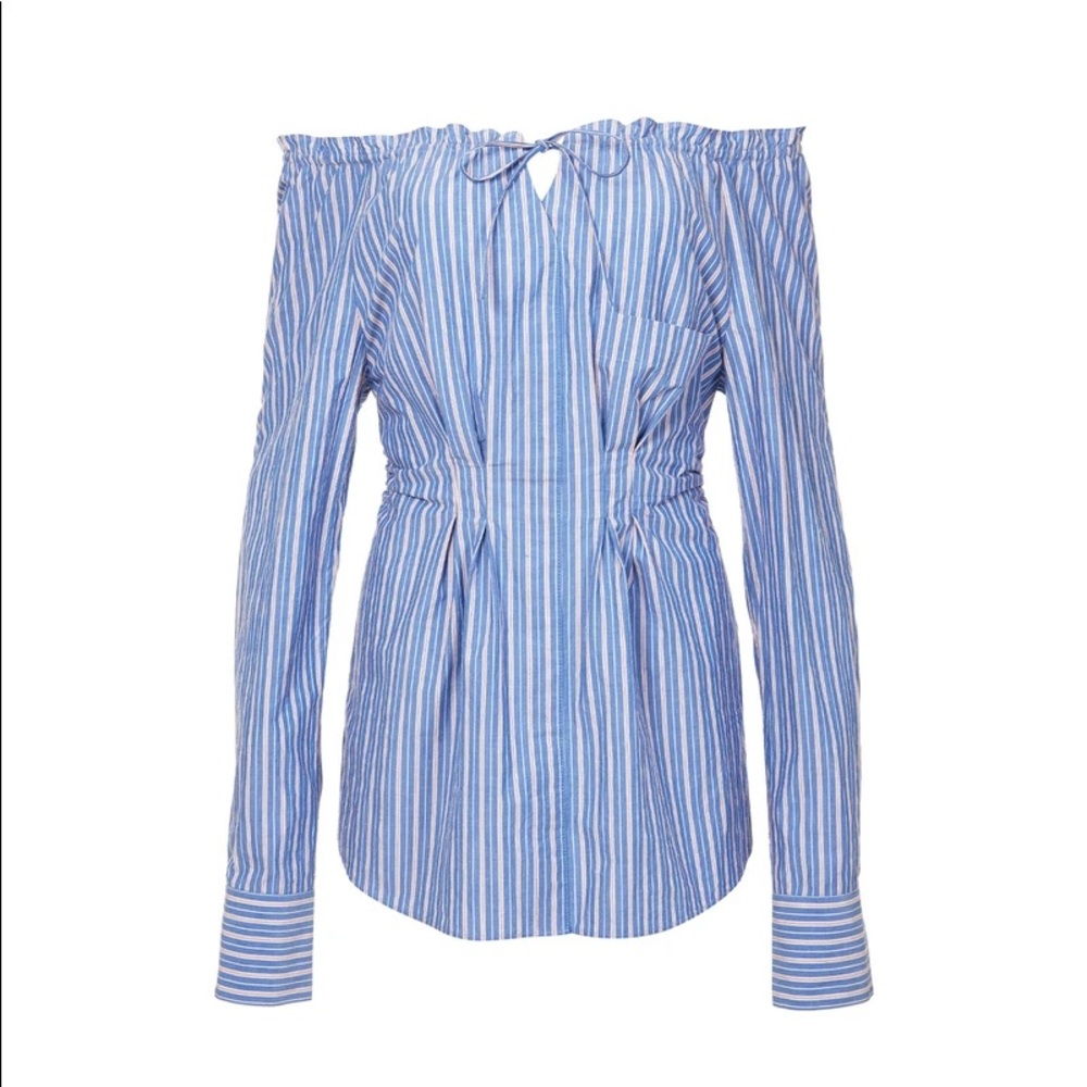 TIBI Garcon Off-the-shoulder Striped Cotton Top